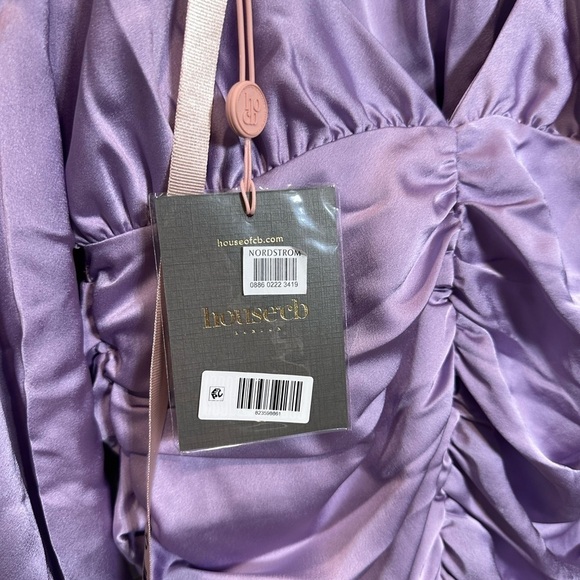 HOUSE OF CB 'Kate' Orchid Satin Front Wrap Mini Dress - Picture 5 of 13